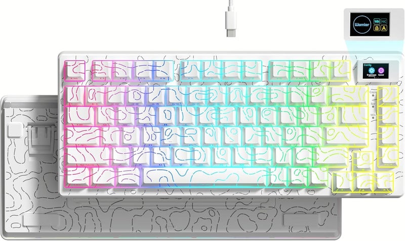 Womier SK80 75% Percent Keyboard Gaming with Color Multimedia Display Mechanical Keyboard Topographic, Hot Swappable Gasket Mount RGB Creamy Key Board Pre-lubed POM Switch for Mac/Win,White - Image 1